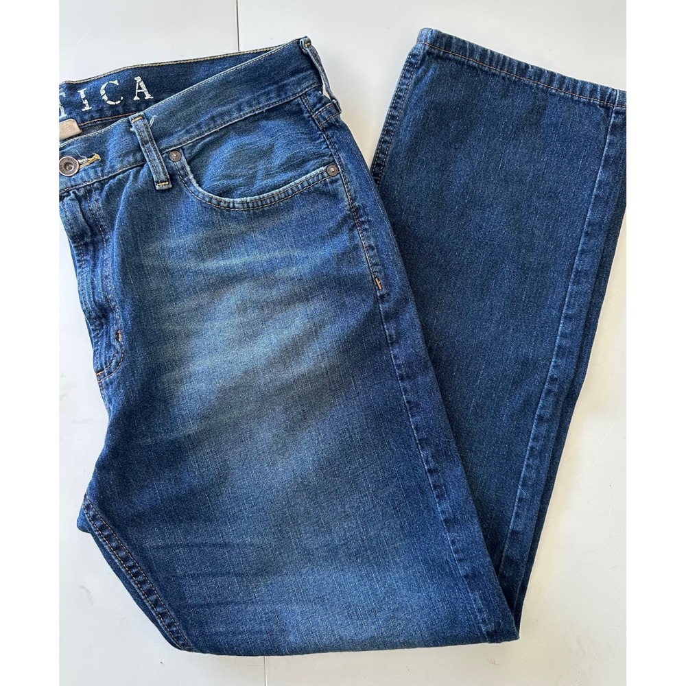 Nautica Mens Straight Leg Blue Jeans Medium Wash 100% Cotton 38x30